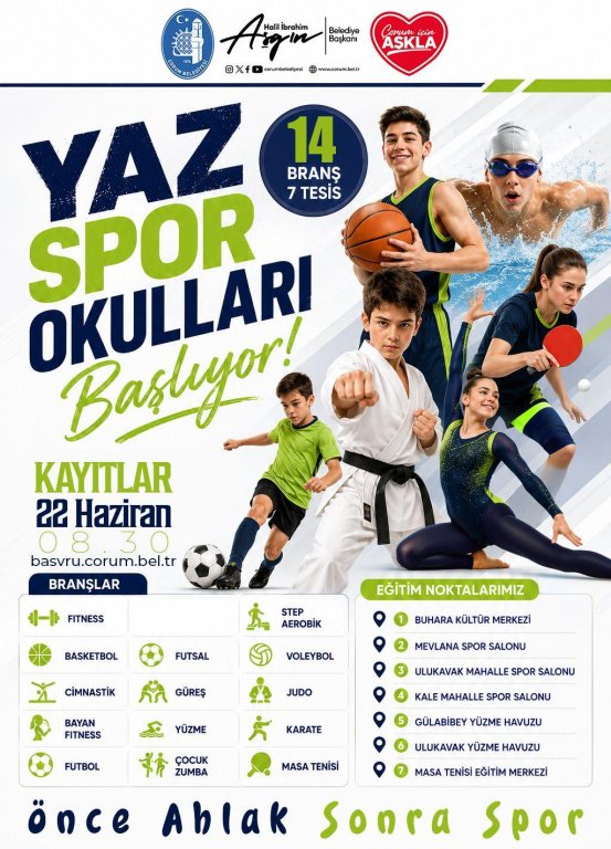 ÇORUM'DA SPOR DOLU BİR YAZ: BELEDİYE YAZ SPOR OKULLARI KAYITLARI BAŞLIYOR