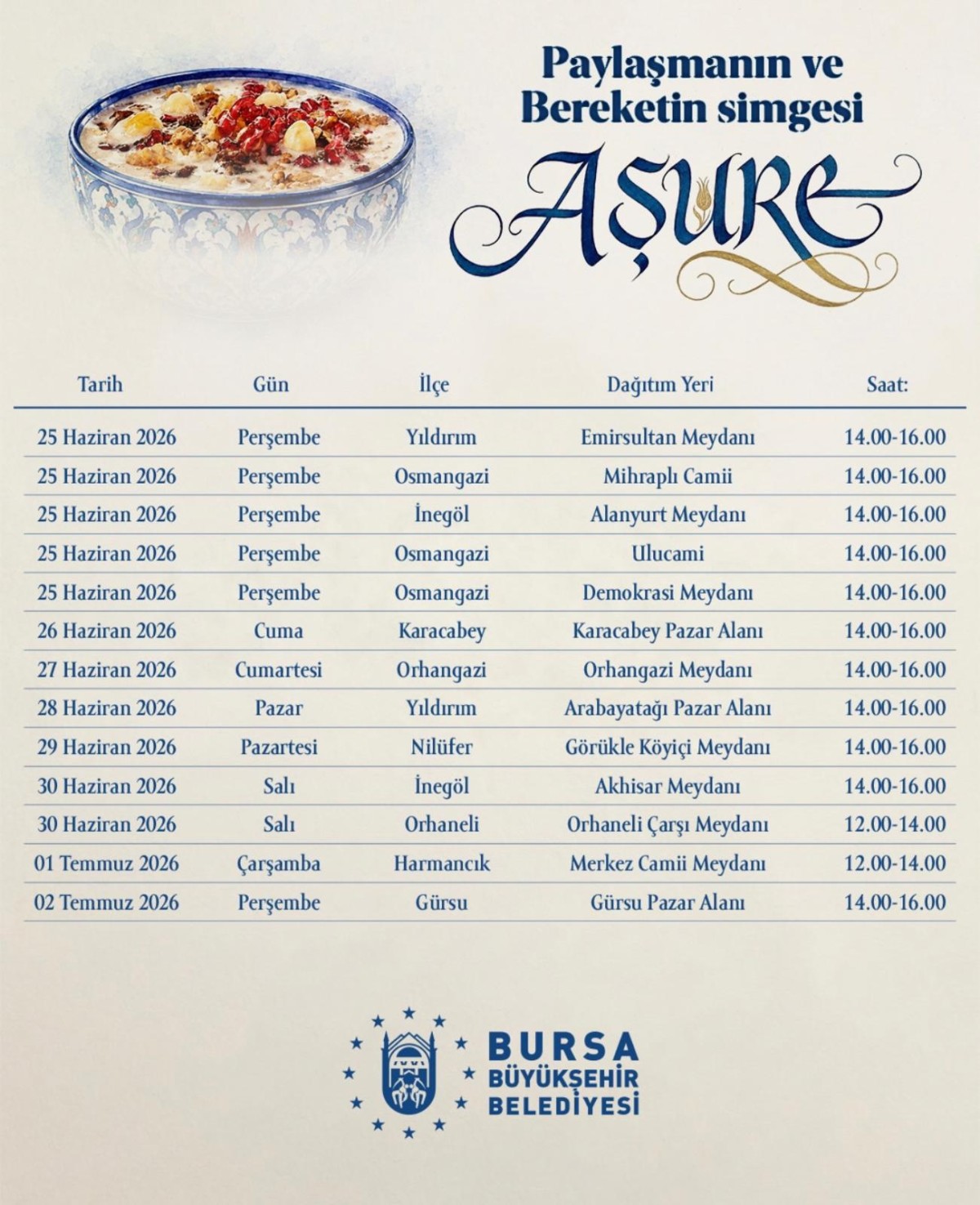BURSA'DA AŞURE KAZANLARI BİRLİK VE BERABERLİK İÇİN KAYNAYACAK
